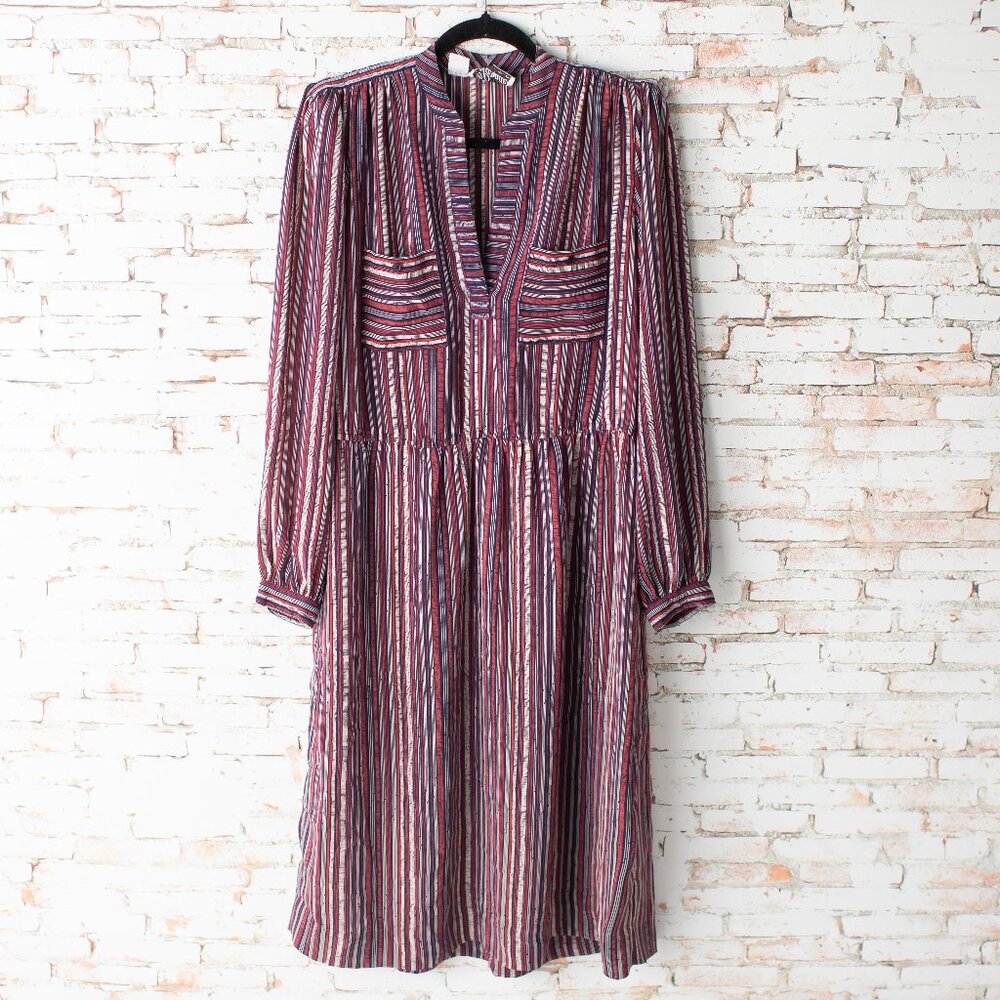 Vintage Parade New York Women's 14 Striped Midi Dress Long Sleeve